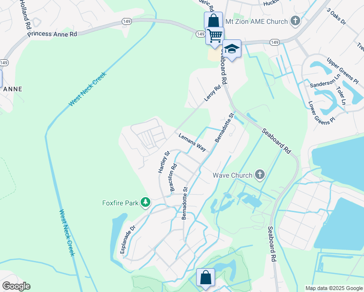 map of restaurants, bars, coffee shops, grocery stores, and more near 2546 Hartley Street in Virginia Beach