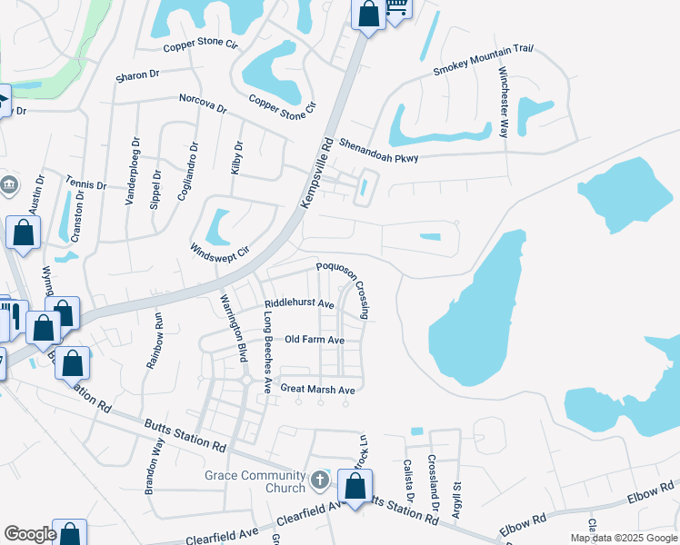 map of restaurants, bars, coffee shops, grocery stores, and more near 909 Poquoson Crossing in Chesapeake