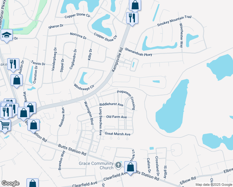 map of restaurants, bars, coffee shops, grocery stores, and more near 1120 Walnut Neck Avenue in Chesapeake