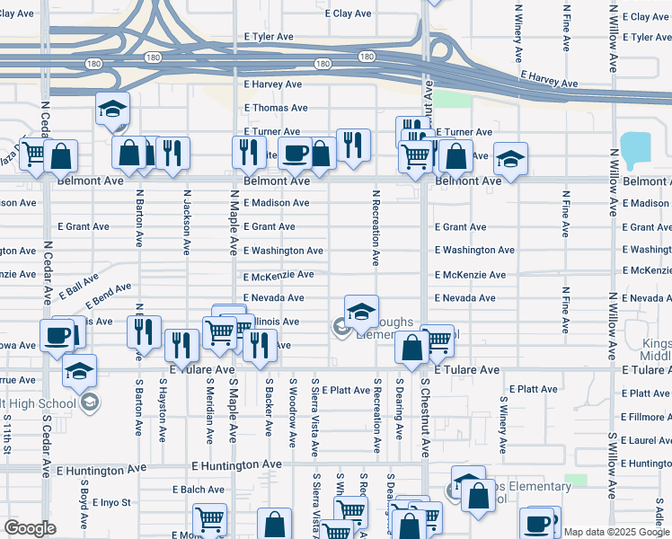 map of restaurants, bars, coffee shops, grocery stores, and more near 4711 East McKenzie Avenue in Fresno