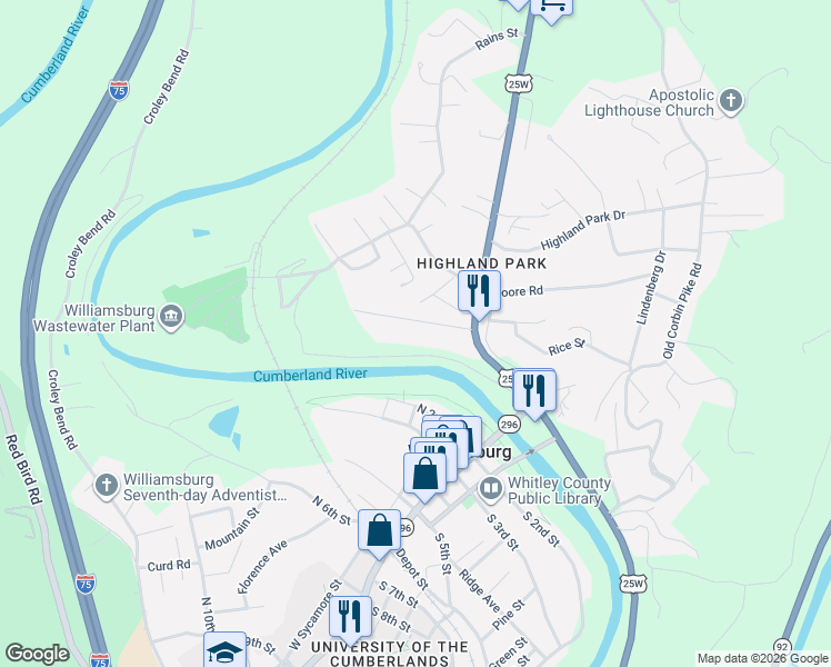 map of restaurants, bars, coffee shops, grocery stores, and more near 150 Locklin Drive in Williamsburg