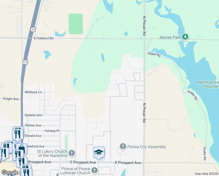 map of restaurants, bars, coffee shops, grocery stores, and more near 2303 Oxford Drive in Ponca City