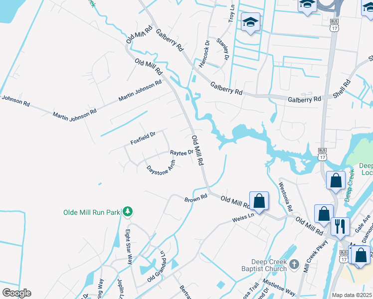 map of restaurants, bars, coffee shops, grocery stores, and more near 3408 Raytee Drive in Chesapeake