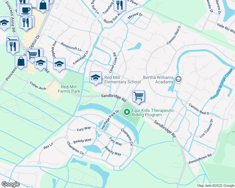 map of restaurants, bars, coffee shops, grocery stores, and more near 2752 Elson Green Avenue in Virginia Beach