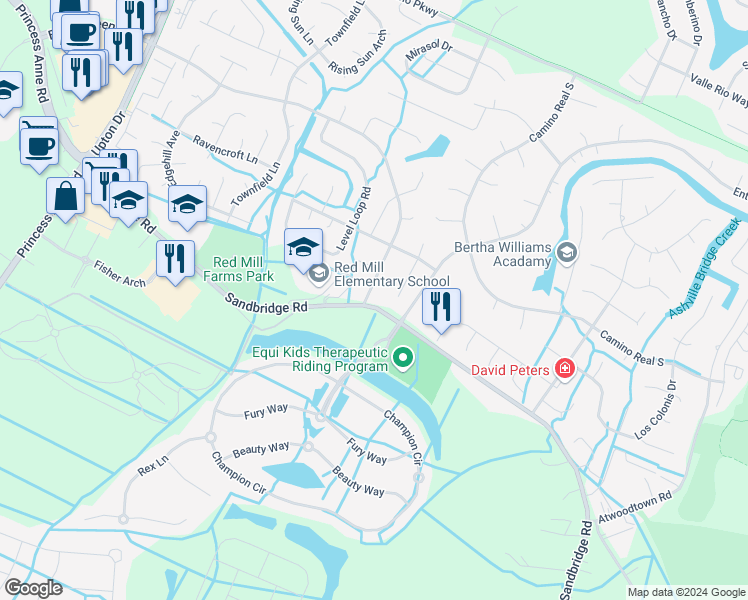 map of restaurants, bars, coffee shops, grocery stores, and more near 2752 Elson Green Avenue in Virginia Beach