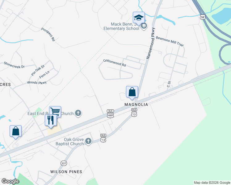map of restaurants, bars, coffee shops, grocery stores, and more near Nonsemono Parkway in Suffolk