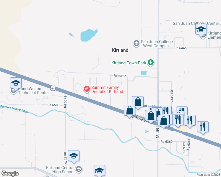 map of restaurants, bars, coffee shops, grocery stores, and more near 29 Road 6517 in Kirtland