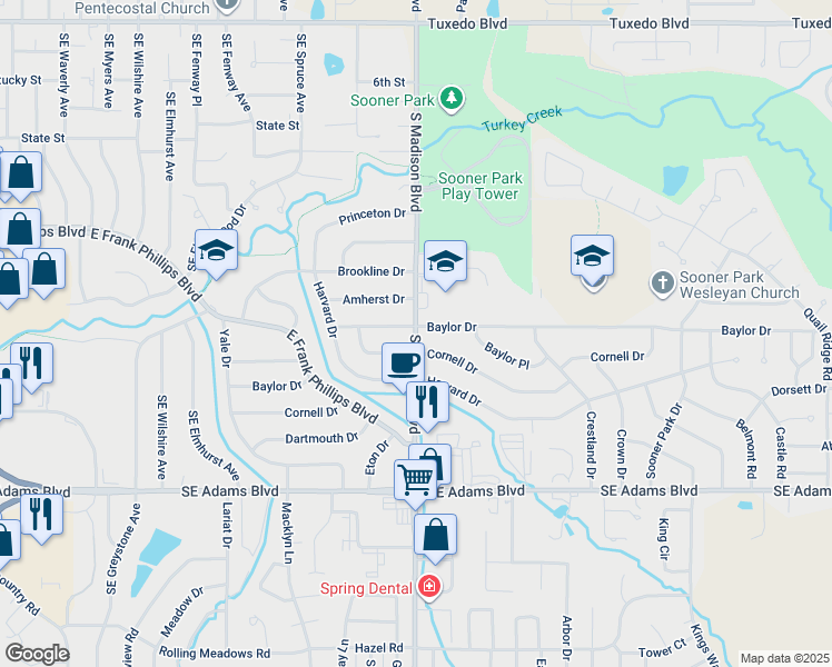map of restaurants, bars, coffee shops, grocery stores, and more near 512 South Madison Boulevard in Bartlesville