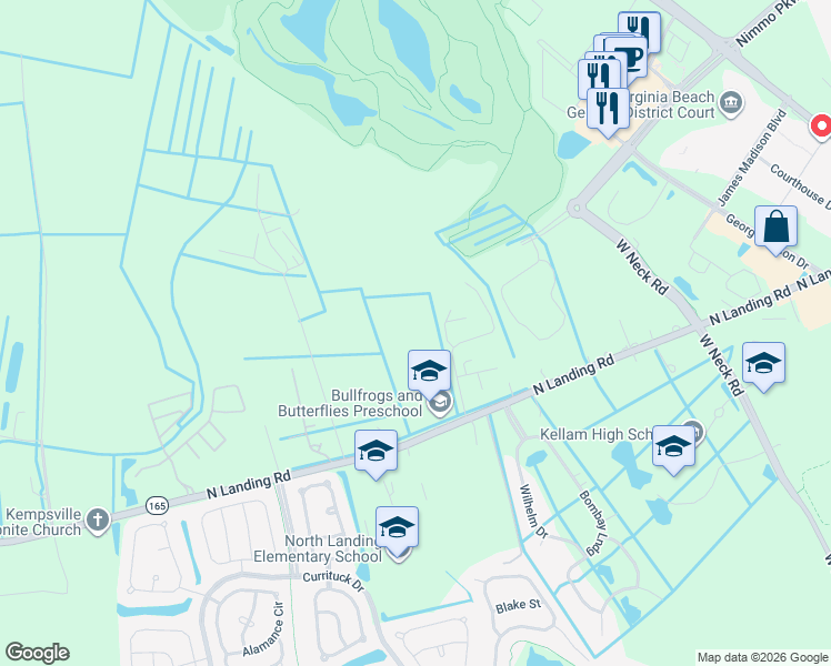 map of restaurants, bars, coffee shops, grocery stores, and more near 2824 North Landing Road in Virginia Beach