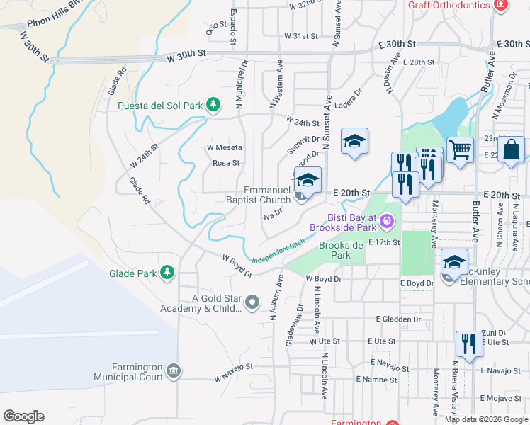 map of restaurants, bars, coffee shops, grocery stores, and more near 1900 North Western Avenue in Farmington