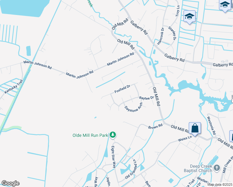 map of restaurants, bars, coffee shops, grocery stores, and more near 3441 Foxfield Drive in Chesapeake