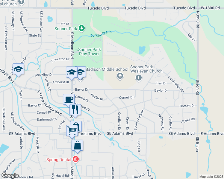 map of restaurants, bars, coffee shops, grocery stores, and more near 5900 Baylor Drive in Bartlesville
