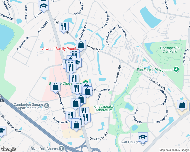 map of restaurants, bars, coffee shops, grocery stores, and more near 618 Nottaway Drive in Chesapeake