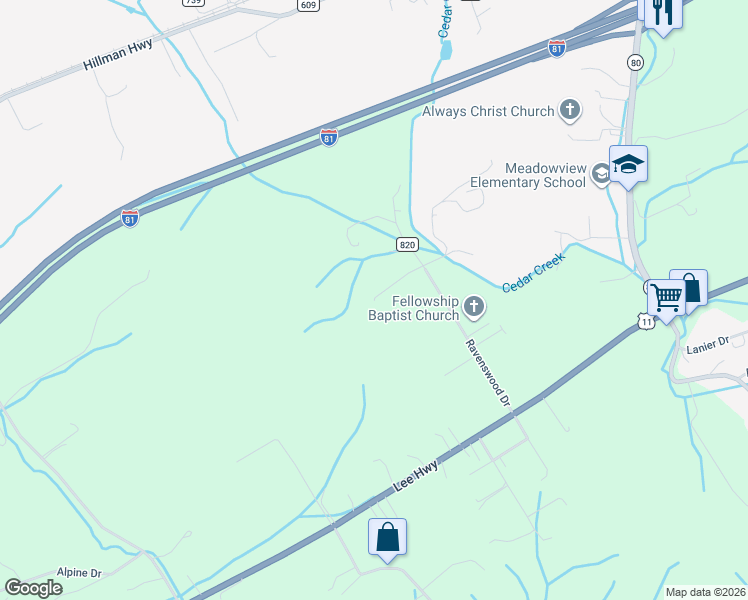 map of restaurants, bars, coffee shops, grocery stores, and more near 28300 Windchime Drive in Meadowview