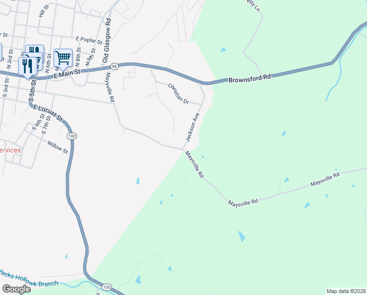 map of restaurants, bars, coffee shops, grocery stores, and more near 598 Jackson Avenue in Scottsville