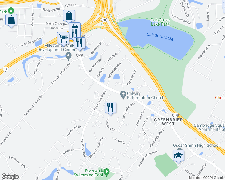 map of restaurants, bars, coffee shops, grocery stores, and more near 785 Great Bridge Boulevard in Chesapeake