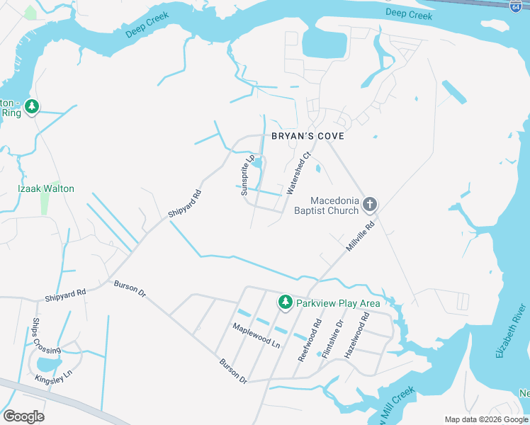 map of restaurants, bars, coffee shops, grocery stores, and more near 1873 Sunsprite Loop in Chesapeake