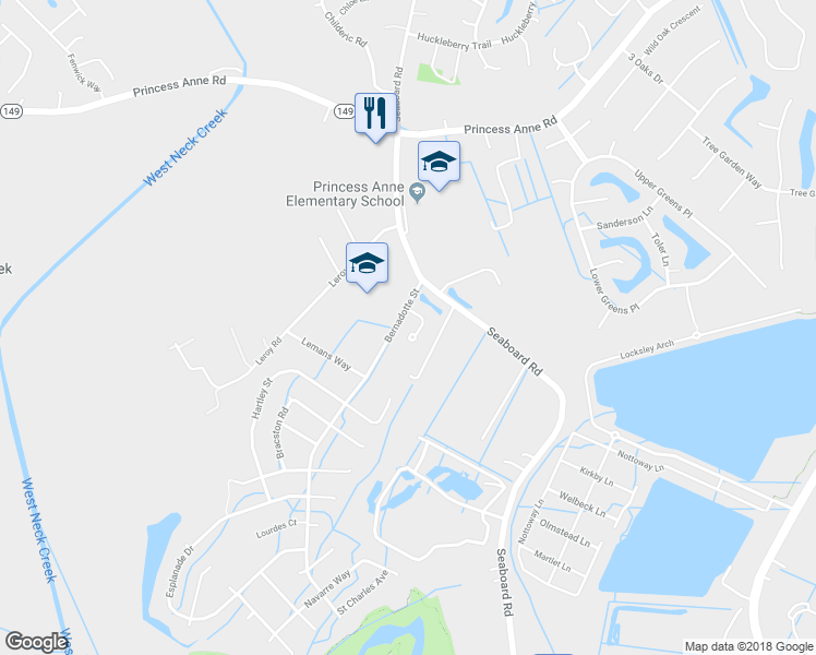 map of restaurants, bars, coffee shops, grocery stores, and more near 2417 Edenton Court in Virginia Beach