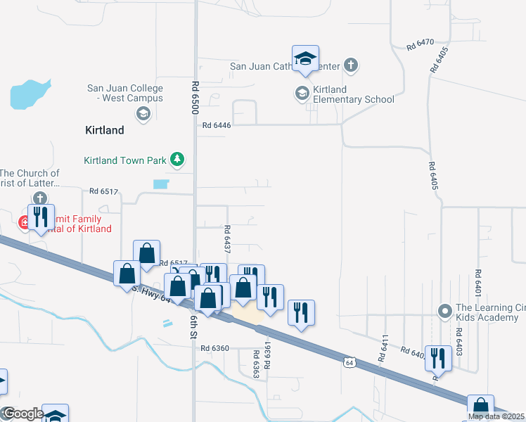 map of restaurants, bars, coffee shops, grocery stores, and more near 15 Road 6442 in Kirtland