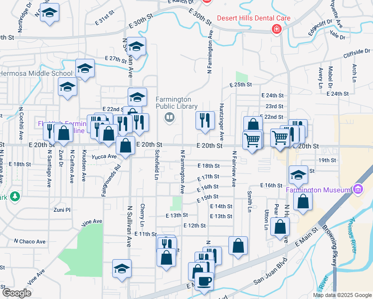 map of restaurants, bars, coffee shops, grocery stores, and more near 2001-2157 Farmington Ave in Farmington