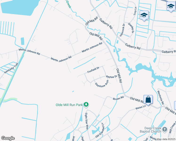 map of restaurants, bars, coffee shops, grocery stores, and more near 3440 Foxfield Drive in Chesapeake