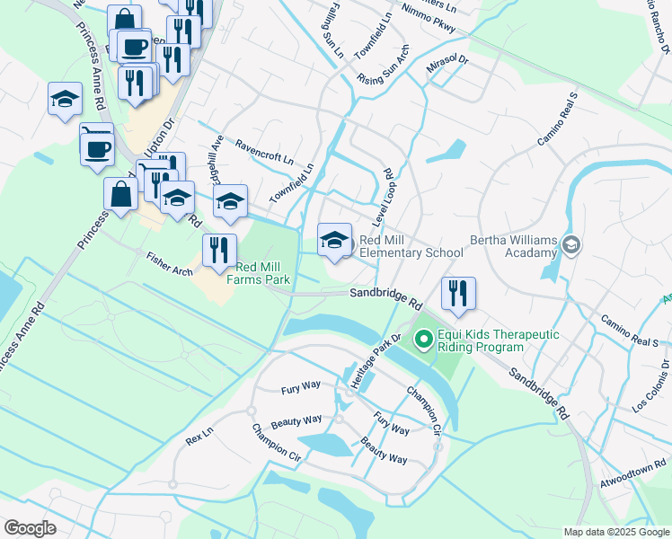map of restaurants, bars, coffee shops, grocery stores, and more near 1860 Sandbridge Road in Virginia Beach