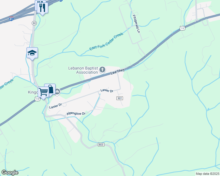 map of restaurants, bars, coffee shops, grocery stores, and more near 29485 Lanier Drive in Meadowview