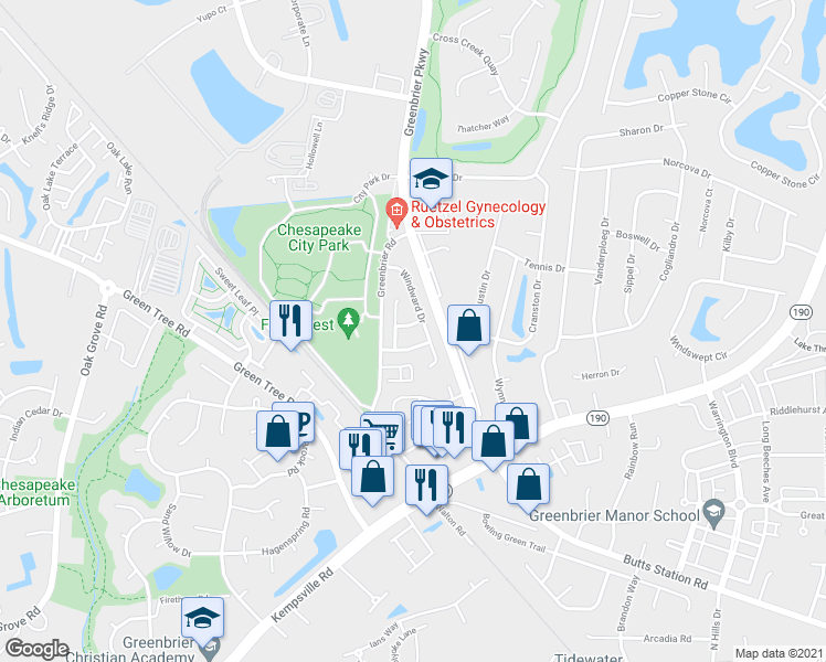 map of restaurants, bars, coffee shops, grocery stores, and more near 805 Broad Reach Road in Chesapeake