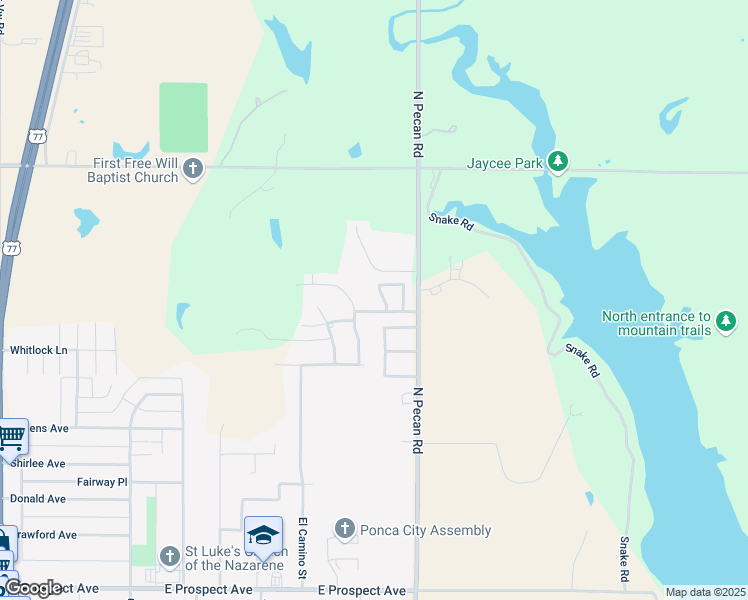 map of restaurants, bars, coffee shops, grocery stores, and more near 3608 Ashbury Road in Ponca City