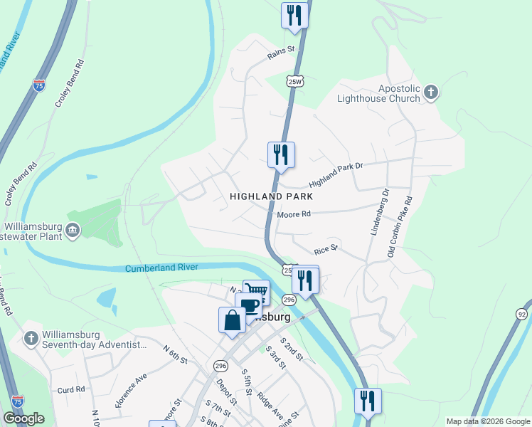 map of restaurants, bars, coffee shops, grocery stores, and more near 34 Cemetery Road in Williamsburg