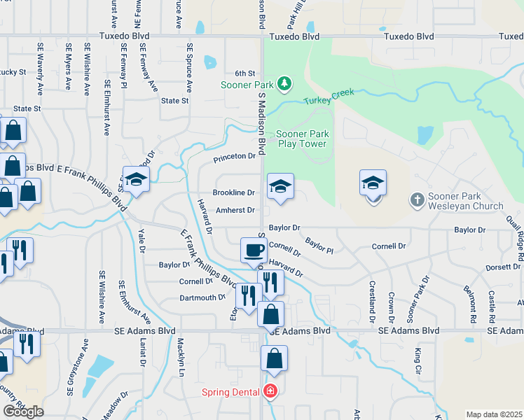 map of restaurants, bars, coffee shops, grocery stores, and more near 500 Southeast Madison Boulevard in Bartlesville