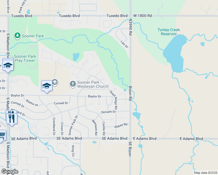 map of restaurants, bars, coffee shops, grocery stores, and more near 6700 Quail Ridge Road in Bartlesville