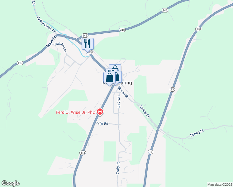 map of restaurants, bars, coffee shops, grocery stores, and more near 54 Claybough Street in Reeds Spring