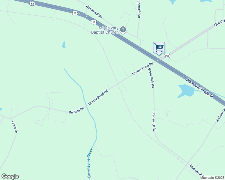 map of restaurants, bars, coffee shops, grocery stores, and more near 5046 Grassy Pond Road in Emporia