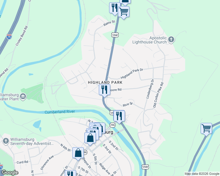 map of restaurants, bars, coffee shops, grocery stores, and more near 480 Moore Road in Williamsburg
