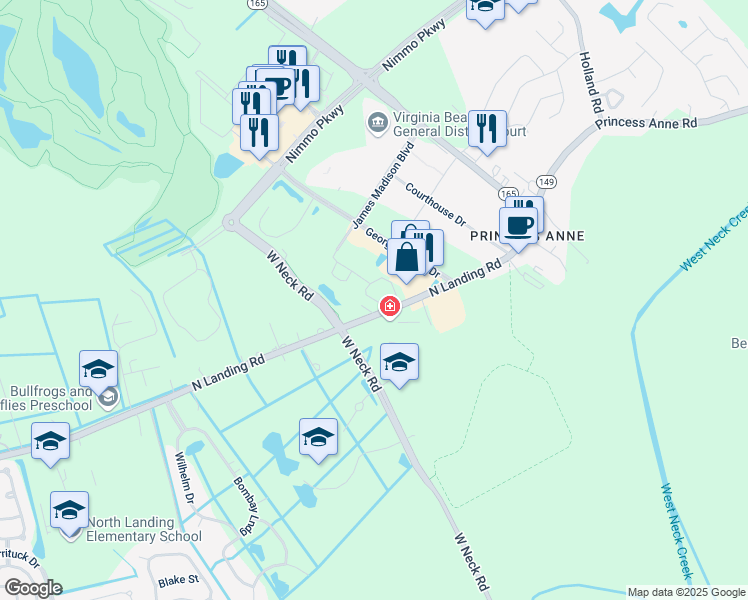 map of restaurants, bars, coffee shops, grocery stores, and more near Magnolia Green Loop in Virginia Beach