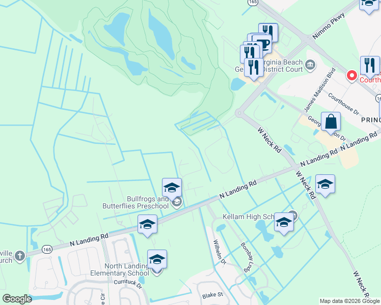 map of restaurants, bars, coffee shops, grocery stores, and more near 2317 Rod Pocceschi Way in Virginia Beach