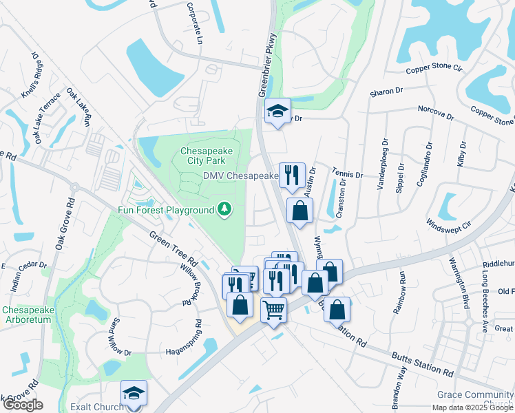 map of restaurants, bars, coffee shops, grocery stores, and more near 800 Broad Reach Road in Chesapeake