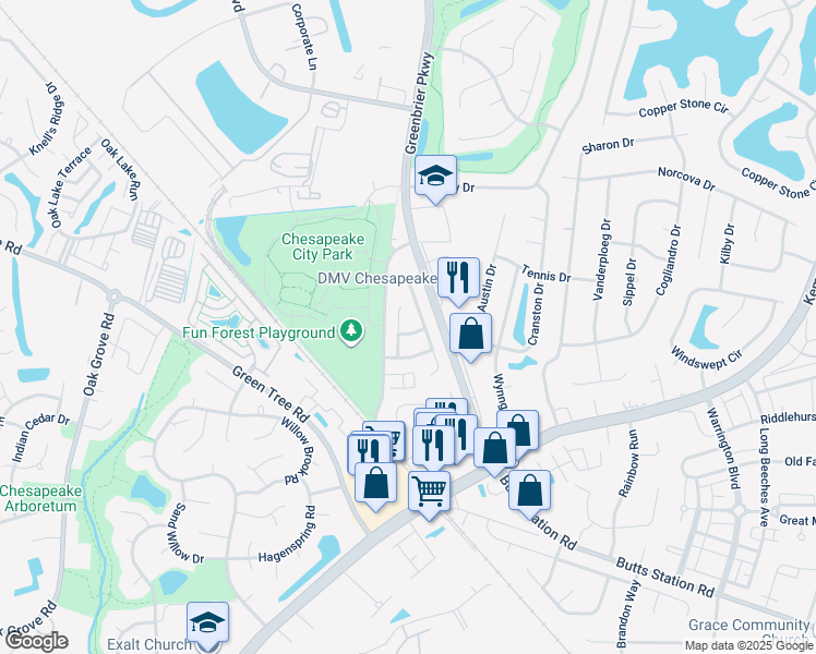 map of restaurants, bars, coffee shops, grocery stores, and more near 804 Broad Reach Road in Chesapeake