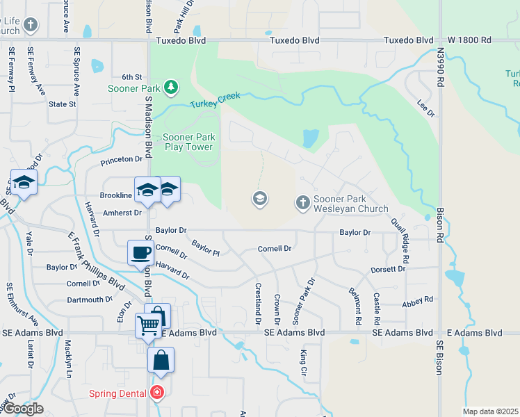 map of restaurants, bars, coffee shops, grocery stores, and more near 5900 Baylor Drive in Bartlesville