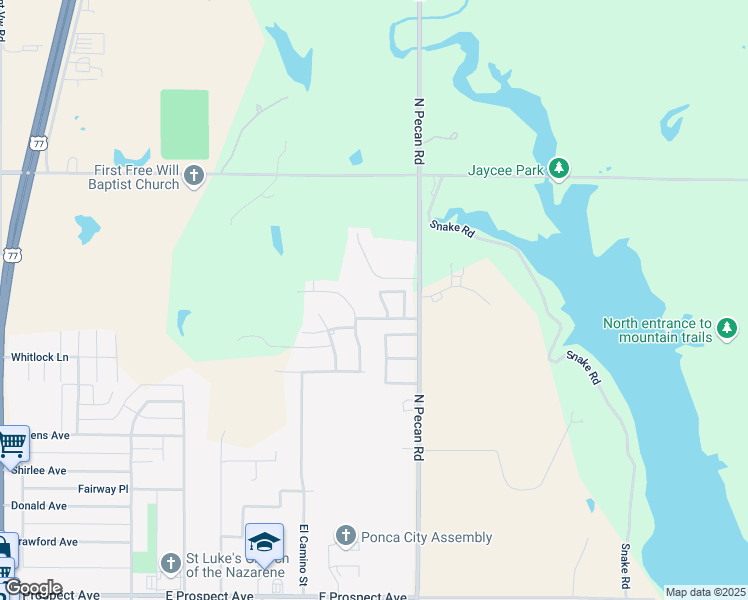 map of restaurants, bars, coffee shops, grocery stores, and more near 3608 Ashbury Road in Ponca City