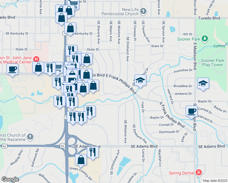 map of restaurants, bars, coffee shops, grocery stores, and more near 111 Fleetwood Place in Bartlesville
