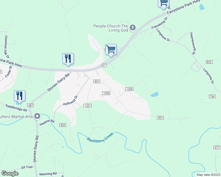 map of restaurants, bars, coffee shops, grocery stores, and more near Fairmont Drive in Bassett