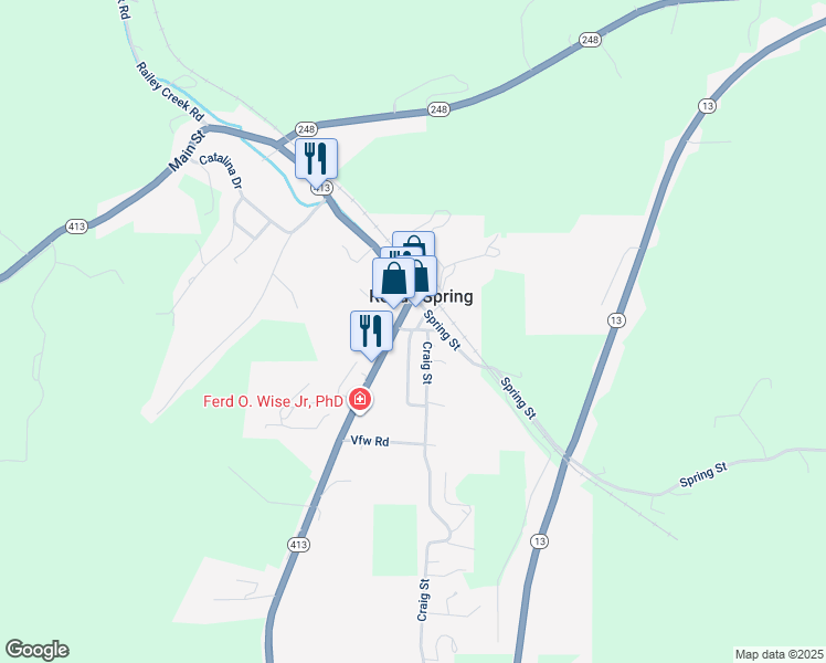 map of restaurants, bars, coffee shops, grocery stores, and more near 54 Claybough Street in Reeds Spring