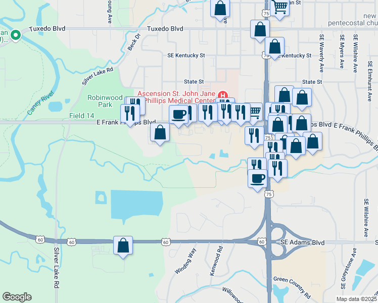 map of restaurants, bars, coffee shops, grocery stores, and more near 3155 East 4th Street in Bartlesville