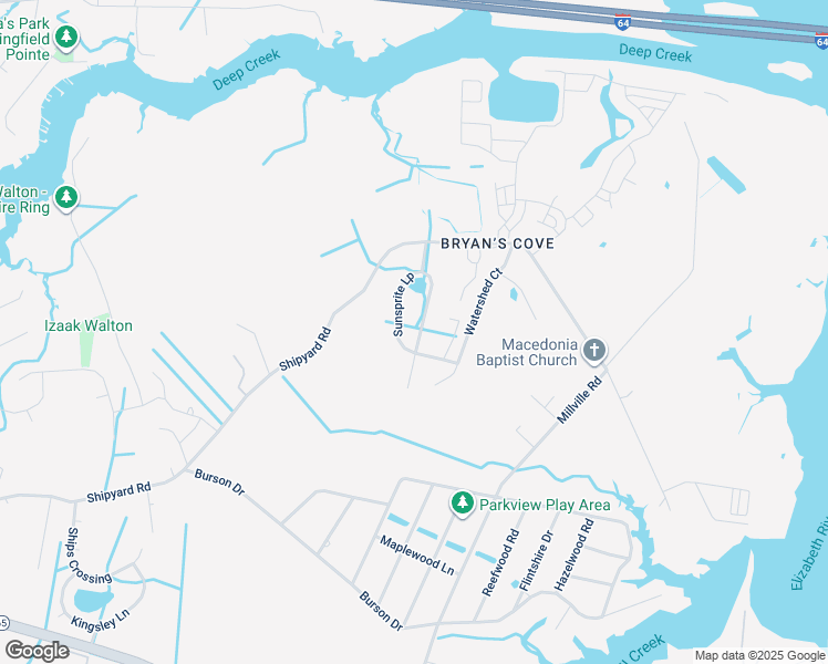 map of restaurants, bars, coffee shops, grocery stores, and more near 1872 Sunsprite Loop in Chesapeake
