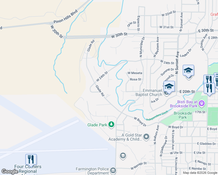 map of restaurants, bars, coffee shops, grocery stores, and more near 2100 Glade Road in Farmington