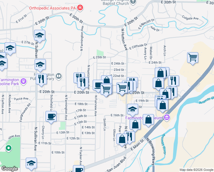 map of restaurants, bars, coffee shops, grocery stores, and more near 2013 Culpepper Lane in Farmington