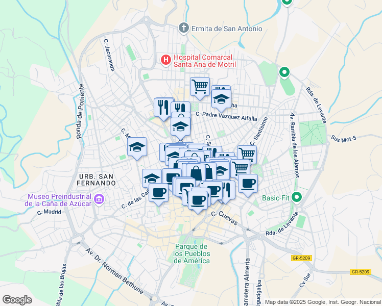 map of restaurants, bars, coffee shops, grocery stores, and more near in Motril