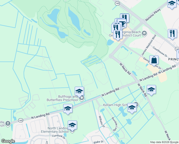 map of restaurants, bars, coffee shops, grocery stores, and more near 2317 Rod Pocceschi Way in Virginia Beach